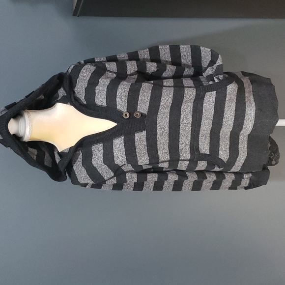 Style & Co. Sweaters - Style&Co Womens Gray and Black Striped Pullover Hoodie Sweater Size XL